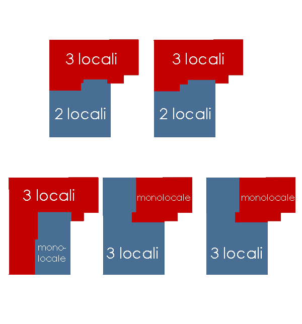 Key map delle possibili suddivisioni dell'appartamento in due unità key map suddivisione appartamento in bilocale e trilocale
